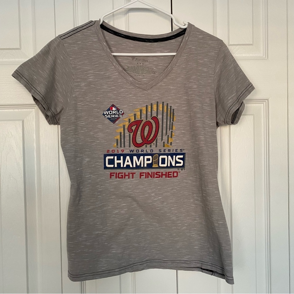 MLB Washington Nationals T-Shirt Womens M Gray Sleeve World Series 2019 Fanatics